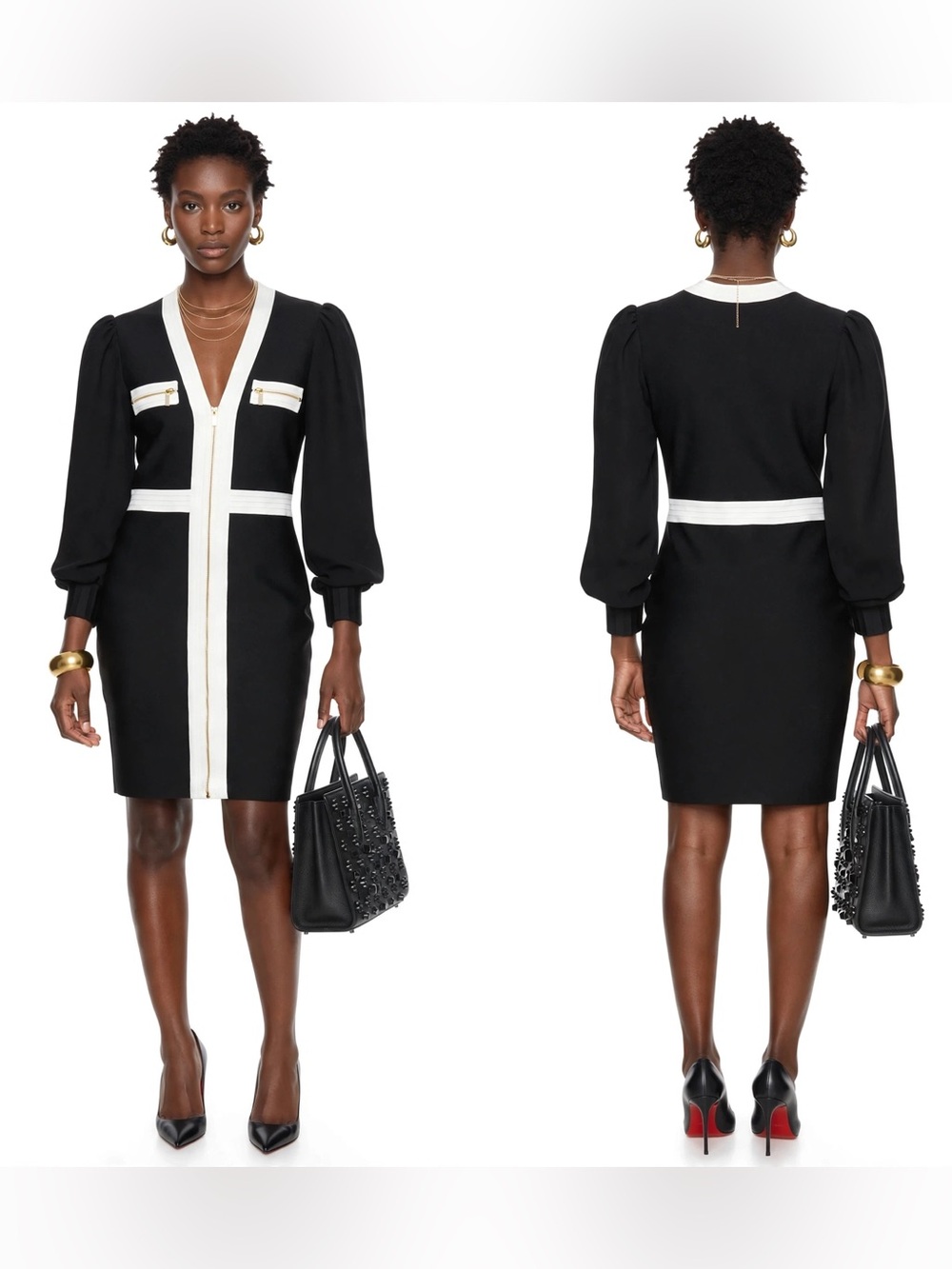 Karen Millen Black Mini Dress with White Contrast Trim